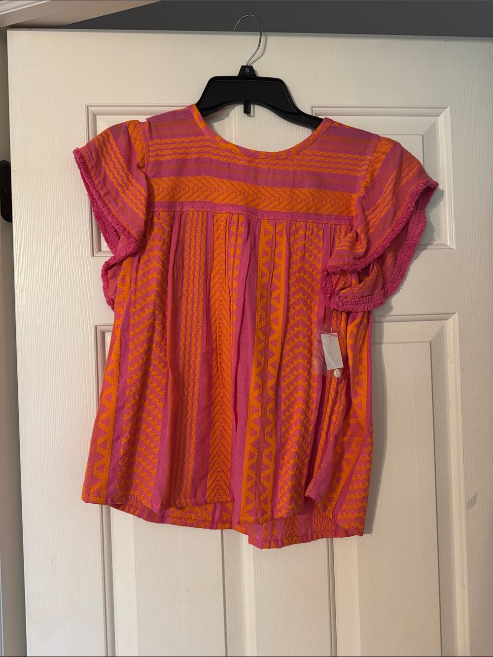 Bright Pink and Orange Flutter Sleeve Women’s Blouse